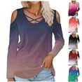 thumbnail image 5 of Dvprdro Womens 2025 Plus Size Fashion Off the Shoulder Tops Crosscriss Hollow Out Gradient Printed Long Sleeve Tunic Blouse Elegant Comfy Business Dressy Work Shirts, 5 of 5