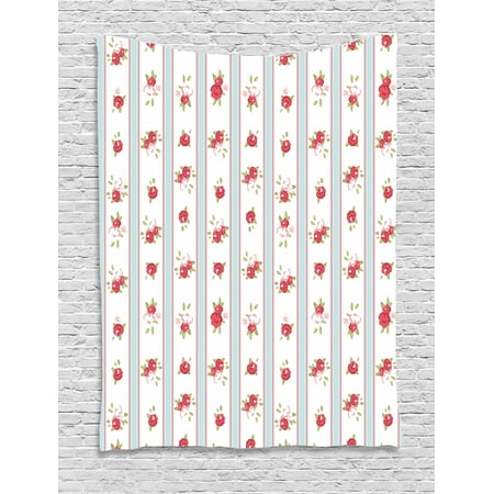 Shabby Chic Decor Tapestry Vertical Borders Cute Rose Blossoms