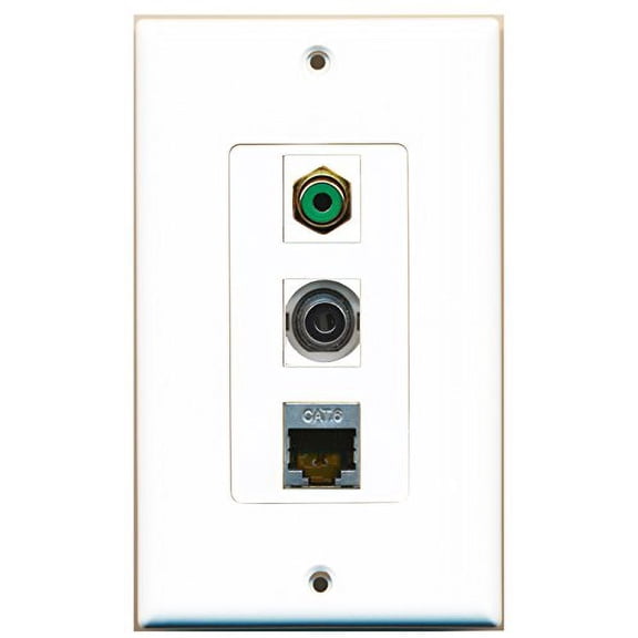 RiteAV - 1 Port RCA Green and 1 Port Shielded Cat6 Ethernet and 1 Port 3.5mm Decorative Wall Plate Decorative