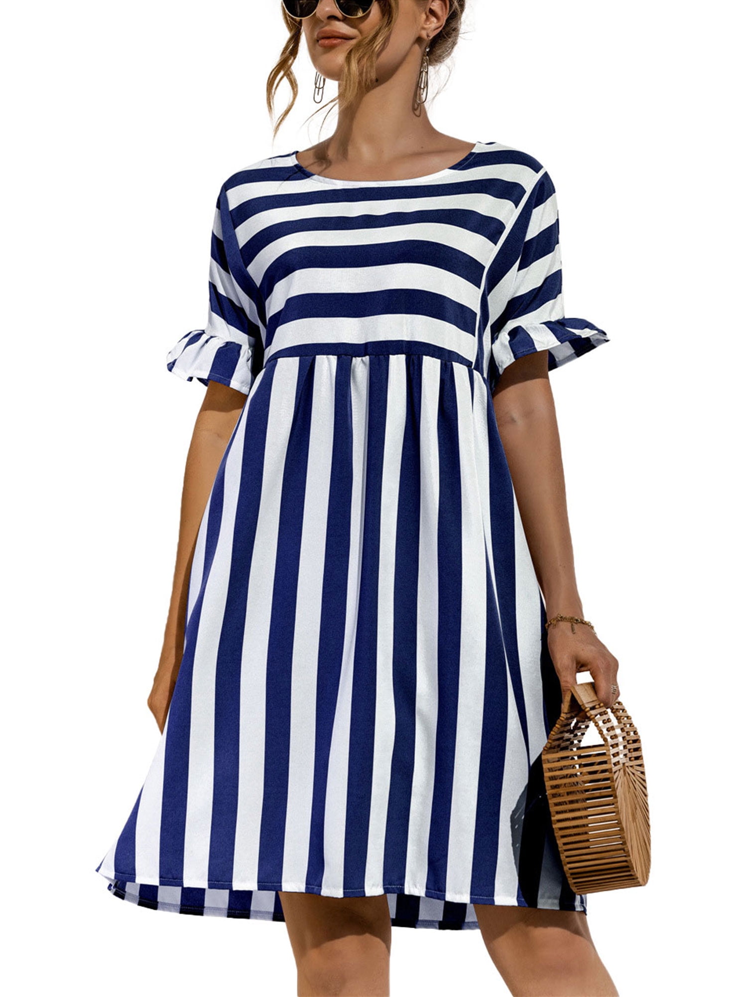navy blue swing dress with sleeves