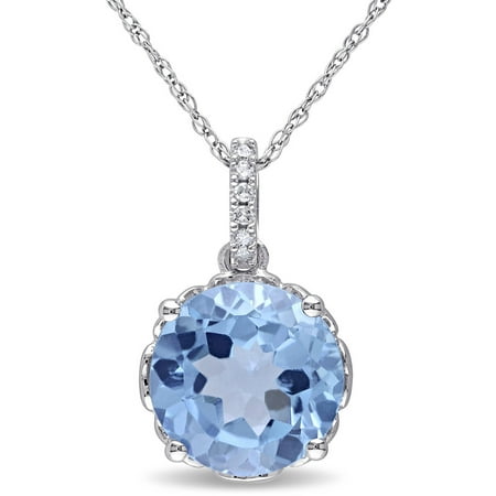 Tangelo 4-1/2 Carat T.G.W. Blue Topaz and Diamond-Accent 10kt White Gold Fashion Pendant, 17