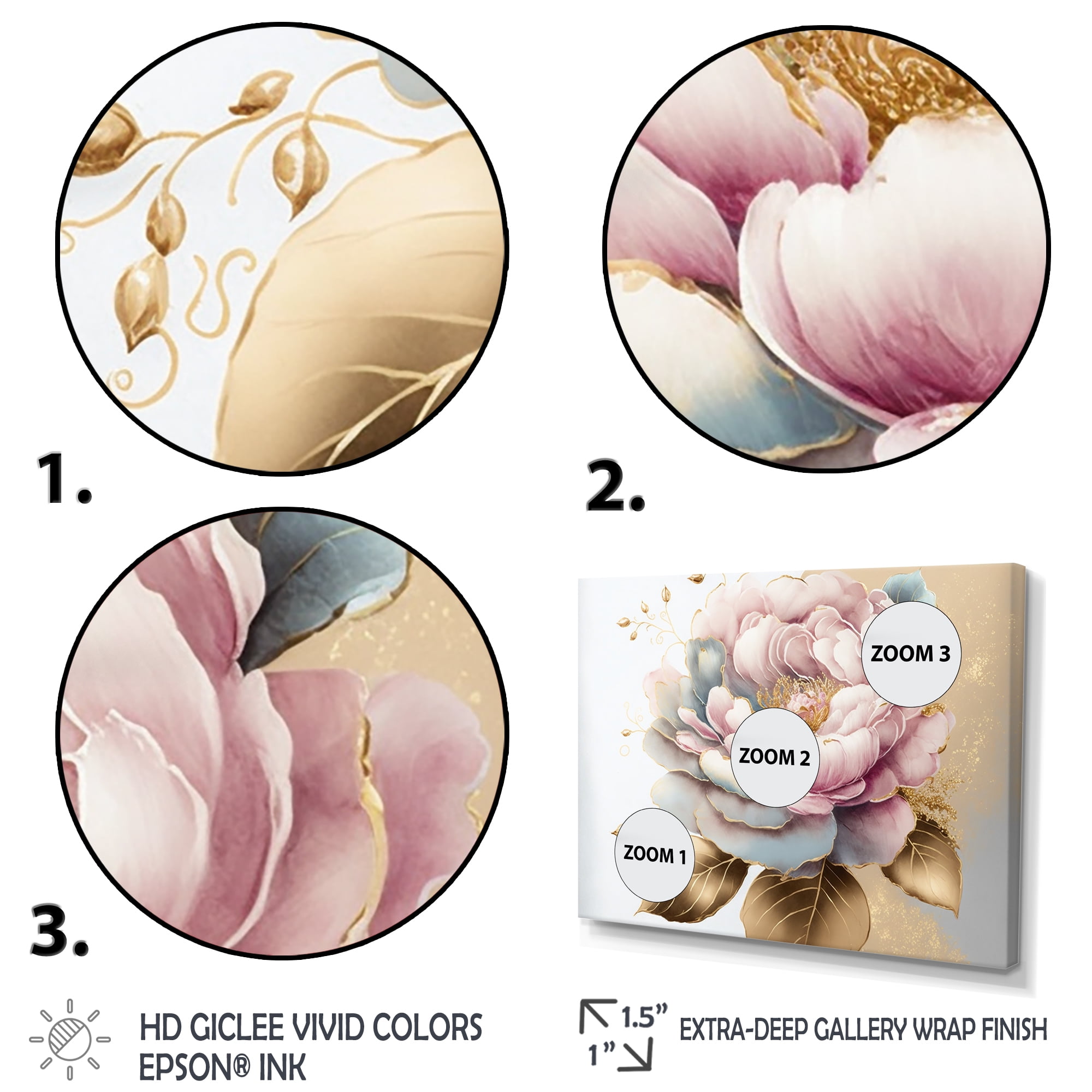 Designart Pink And Gold Camellia Flower I Canvas Wall Art
