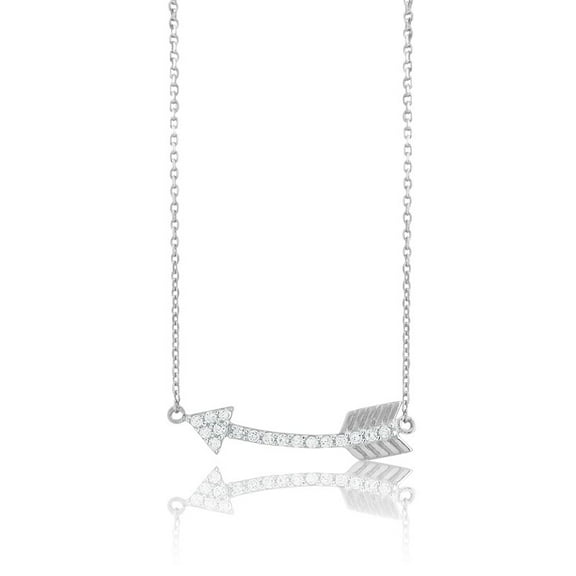 TheJewelryHut Fancy Designer Sterling Silver Small CZ Curved Arrow Necklace