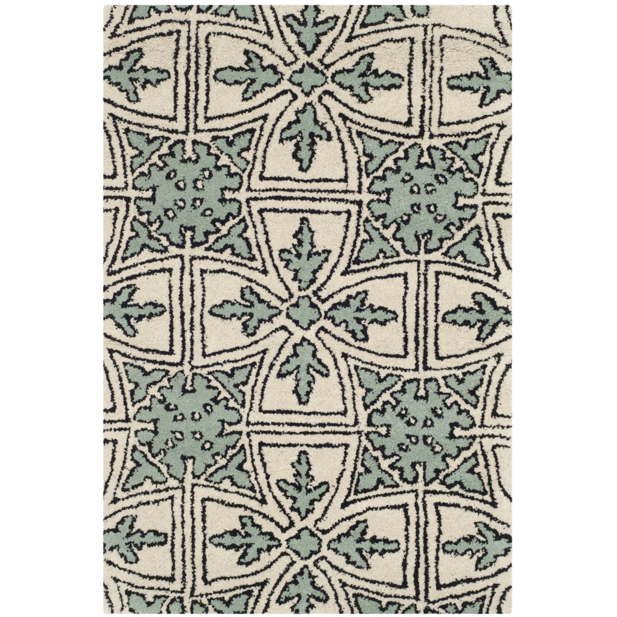 SAFAVIEH Chatham James Geometric Wool Area Rug, Light Blue/Ivory, 4' x 6'