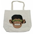 thumbnail image 1 of Cartoon Shopping Bag, Fun Hipster Monkey with Colorful Sunglasses and Hat Rapper Hippie Ape Art, Eco-Friendly Reusable Bag for Groceries Beach and More, 15.5" X 14.5", Cream, by Ambesonne, 1 of 2