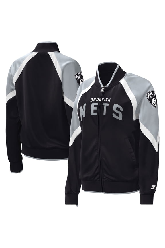 Women's Starter Black Brooklyn Nets Slam Dunk Raglan Full-Zip Track Jacket