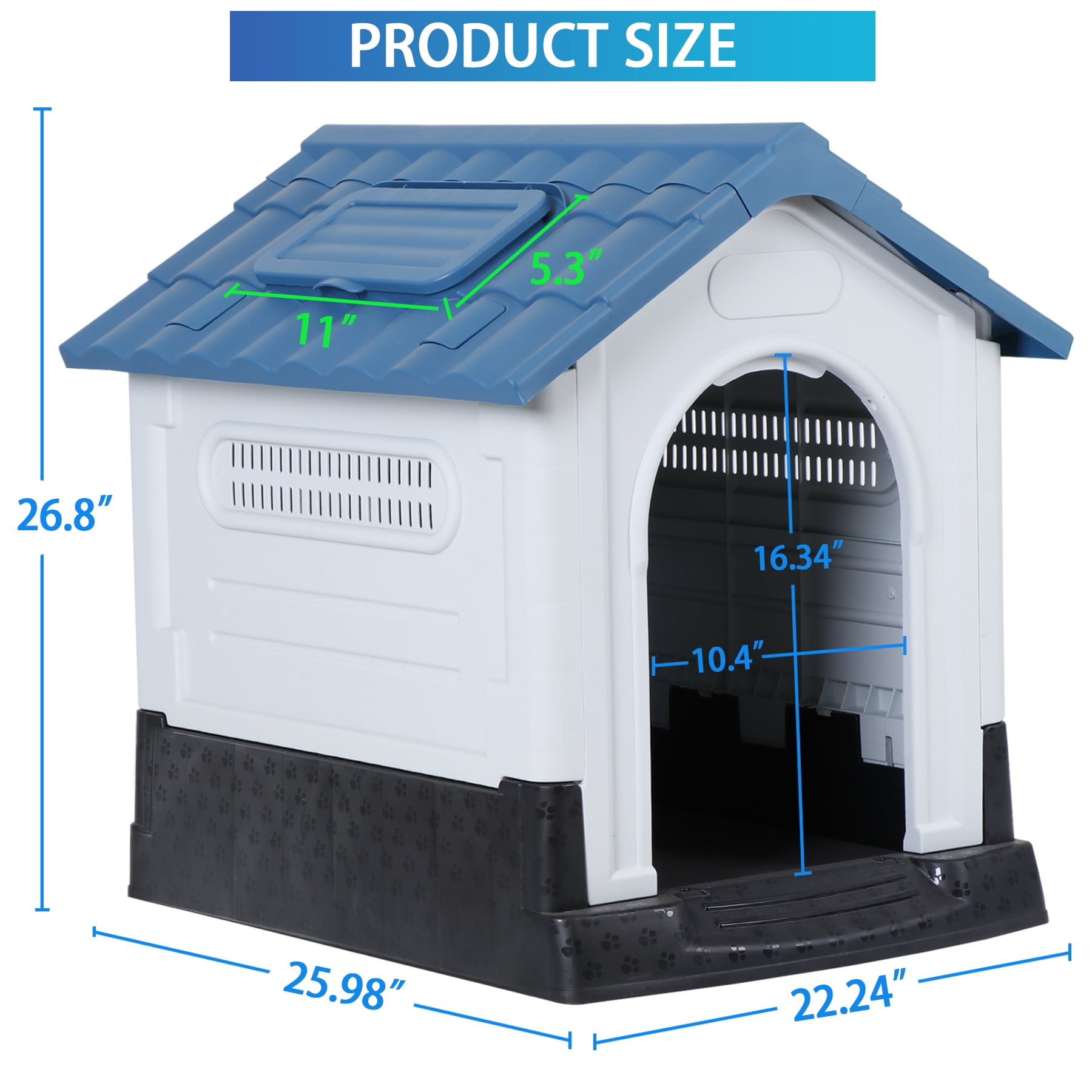 ZENY 26'' Dog House Indoor Outdoor with Adjustable Skylight and Elevated Floor All Weather Pet House for Small Dogs