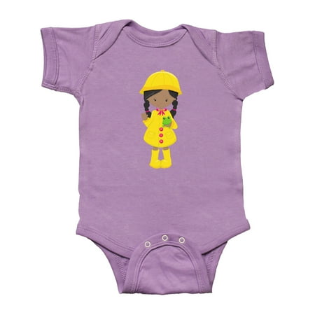 

Inktastic African American Girl Yellow Raincoat Frog Gift Baby Girl Bodysuit