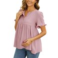 thumbnail image 4 of INSPIRE CHIC Women's Mother's Days Maternity Casual Round Neck Ruffle Sleeve Button T-Shirts Babydoll Loose Fit Peplum Tops XL Dark Pink, 4 of 6