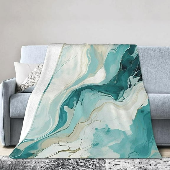 Soft Warm Throw Blanket For Couch Living Room Teal Turquoise Beige Grey Art Marble Cozy Fuzzy Throw Blanket For Sofa Bed Blanket 40" x 50"
