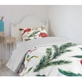 thumbnail image 4 of Cardinal Bedspread, Watercolor Christmas Flora and Fauna Pinecone Spruce Branch and Red Cardinal Bird, Decorative Quilted 2 Piece Coverlet Set with Pillow Sham, Twin Size, Multicolor, by Ambesonne, 4 of 6