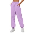 thumbnail image 2 of felwors Sweatpants Women Fleece Pockets Winter Fall Fashion Baggy Lounge Pants Joggers Light Purple, XL, 2 of 4