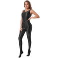 thumbnail image 2 of Zaldita Women Shiny Glossy Tights Sleeveless Swimsuit Bodysuit Leggings Bodystocking Trousers Black XL, 2 of 7