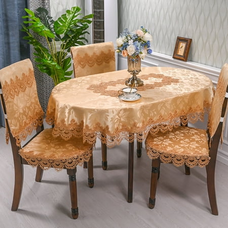 

CUH Flower Lace Oil-Proof Cutwork Polyester Kitchen Embroidered Tablecloths Round Home Decor Party Table Cloths