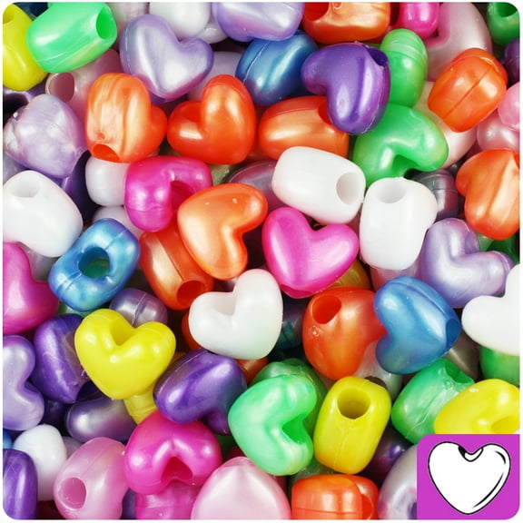 BeadTin Pearl Multi 12mm Heart Pony Beads (250pcs)