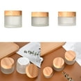 thumbnail image 2 of Frosted Glass Cream Jar Bottle with Wood Grain Lid Refillable Mini Lotion Jars Empty Cosmetic Containers for Makeup, 2 of 9