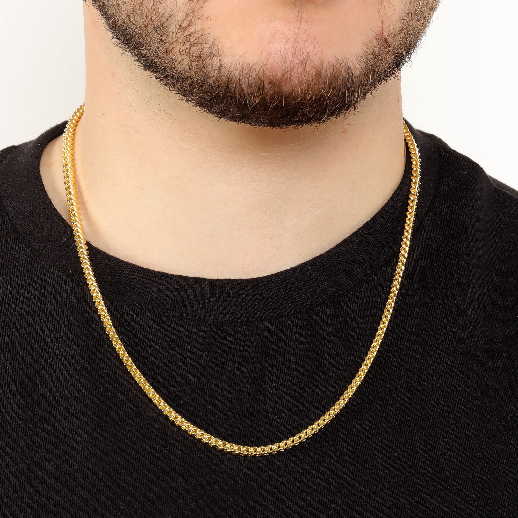 Yellow Gold Plated 925 Sterling Silver 3MM Franco Chain Necklace - 24 Inch