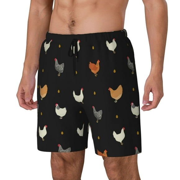 Balery Funny Chicken Bañador para hombre, shorts de playa de secado rápido con entrepierna y forro de compresión-Small