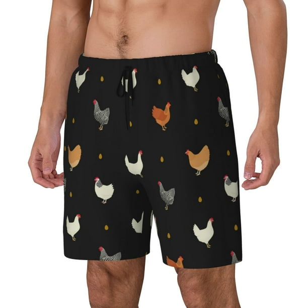 Balery Funny Chicken Bañador para hombre, shorts de playa de secado rápido con entrepierna y forro de compresión-3X-Large