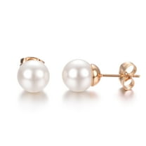 Yoursfs White Fake Pearl Stud Earrings for Women Rose Gold Plated for Pierced Ear, 8mm Pearl Earrings