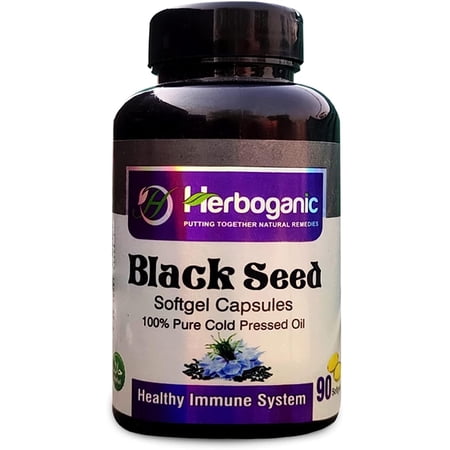 Herboganic Cold Pressed Black Seed Oil Softgels, 90 Count Herbal Supplements for Unisex Immunity