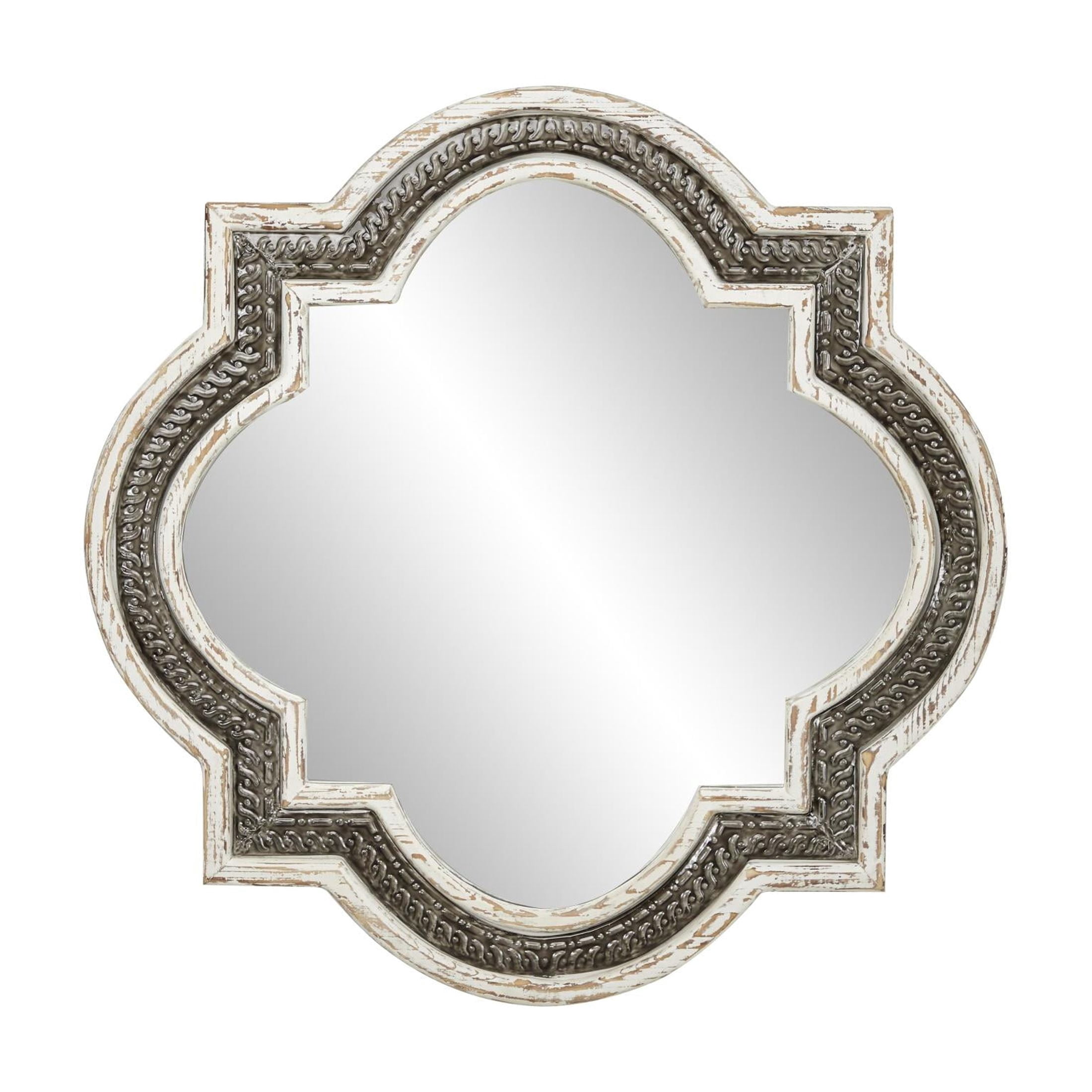 DecMode 30" x 30" White Quatrefoil Wall Mirror with Dark Gray Metal