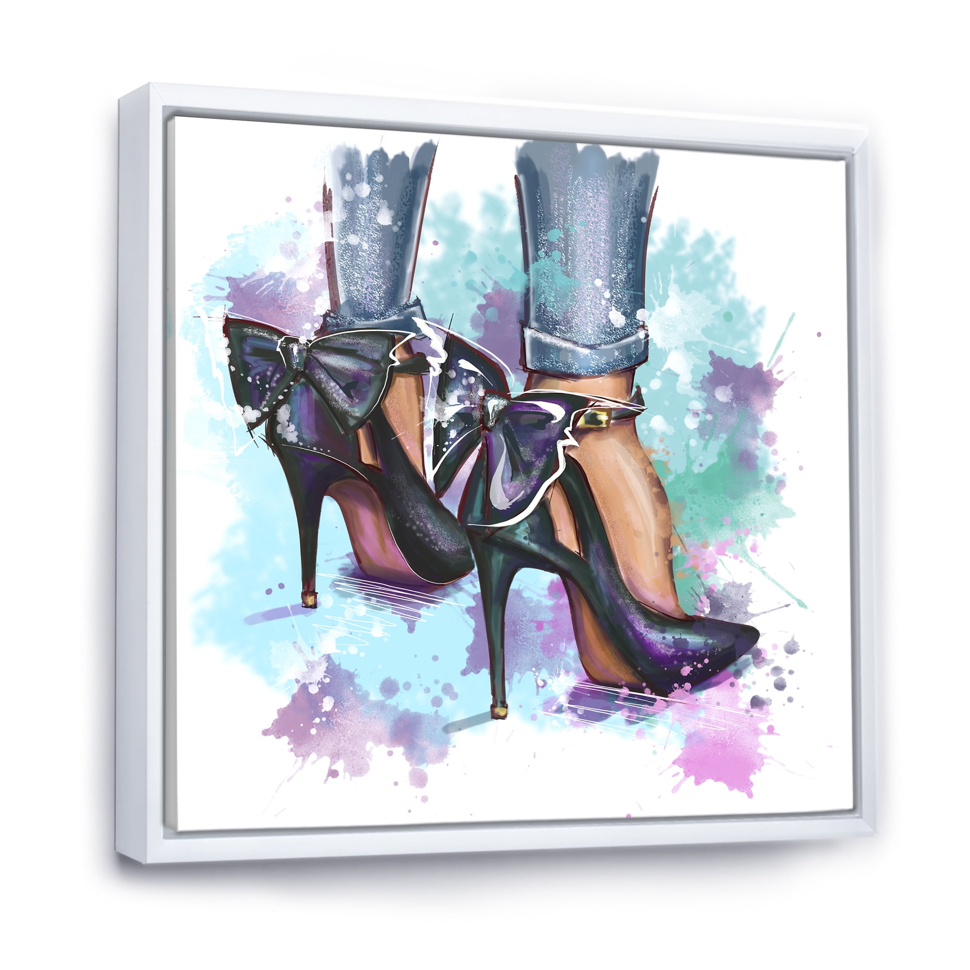 Designart 'Bright Colorful Trendy Woman Fashion Shoes' Modern Framed Canvas Wall Art Print