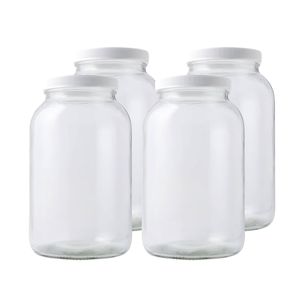 FastRack - Pot à Grand Ouverture d'Un Gallon avec Couvercle Hermétique Blanc (Lot de 4) / Pot en Verre d'Un Gallon avec Couvercles de Fermentation pour l'Infusion, F