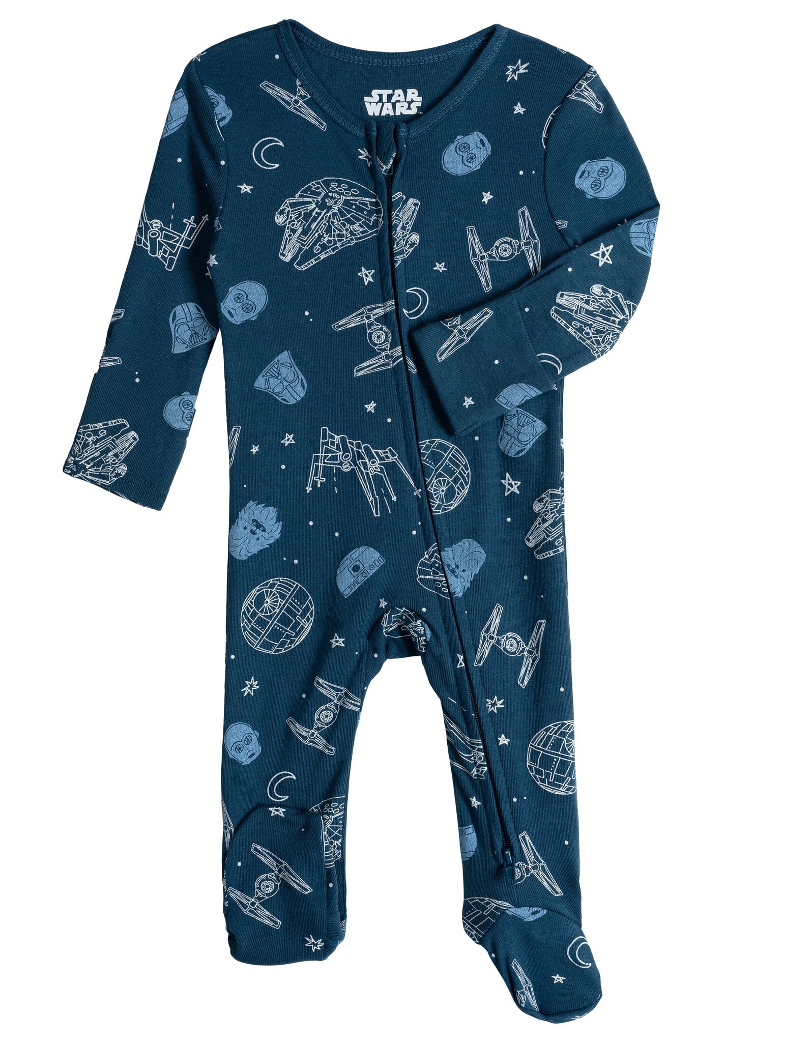Star Wars The Mandalorian Grogu Darth Vader R2-D2 Chewbacca 2 Pack Ribbed Sleep N' Plays 2-Way Zip Newborn to Infant