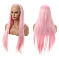 thumbnail image 3 of Unique Bargains Lace Front Wigs for Women 24" Light Pink Long Straight Hair with Wig Cap, 3 of 6