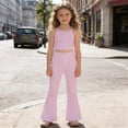thumbnail image 2 of shoper Girls Uniform Pants Kids Girl High Waisted Stretchy Flare Dress Pant Bell Bottom Yoga Leggings Preppy Clothes Light Pink, 2 of 4