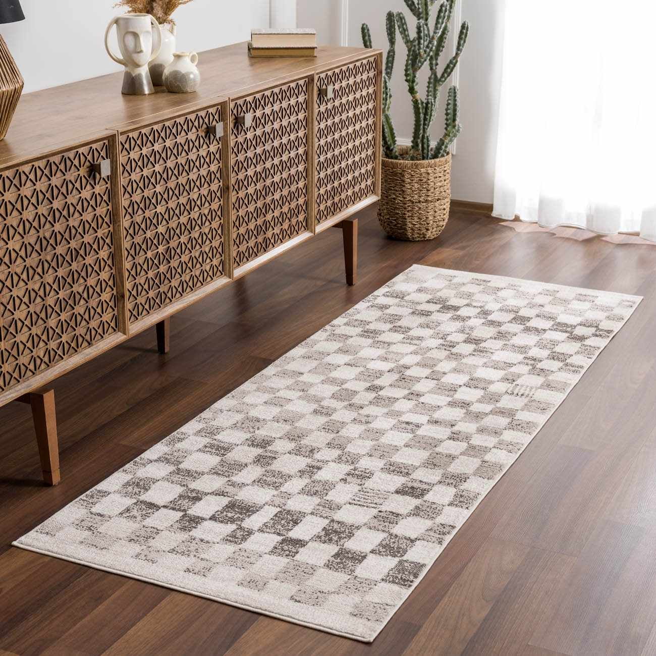 BoutiqueRugs Benjy Modern Checkered Extra Large Area Rug - Contemporary Geometric Carpet for Living Room, Bedroom, Kids Room, Nursery - Cream, Beige, Tan - 8'10" x 12' (9x12)