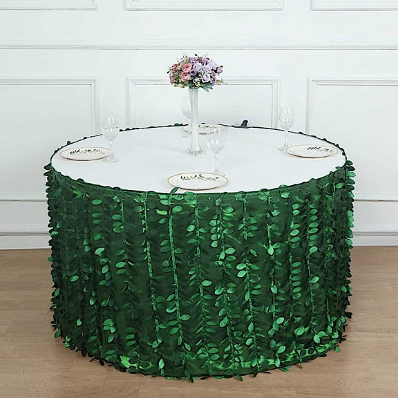 BalsaCircle Green 21 feet Taffeta Table Skirt Leaves Petals Design Party Events Home Decorations Supplies