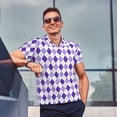 thumbnail image 4 of Picia Purple argyle Print Men's Polo Shirt, Two-Button Closure Pique Polo Shirt, Summer Fashion Golf Shirt-3X-Large, 4 of 6
