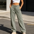 thumbnail image 5 of Oksale Womens Petite Straight Leg Sweatpants with Multi Pockets Soft Cozy Cargo Sweatpants Casual Elastic Waisted Drawstring Jogger Trousers for Daily Wear Gray M, 5 of 10