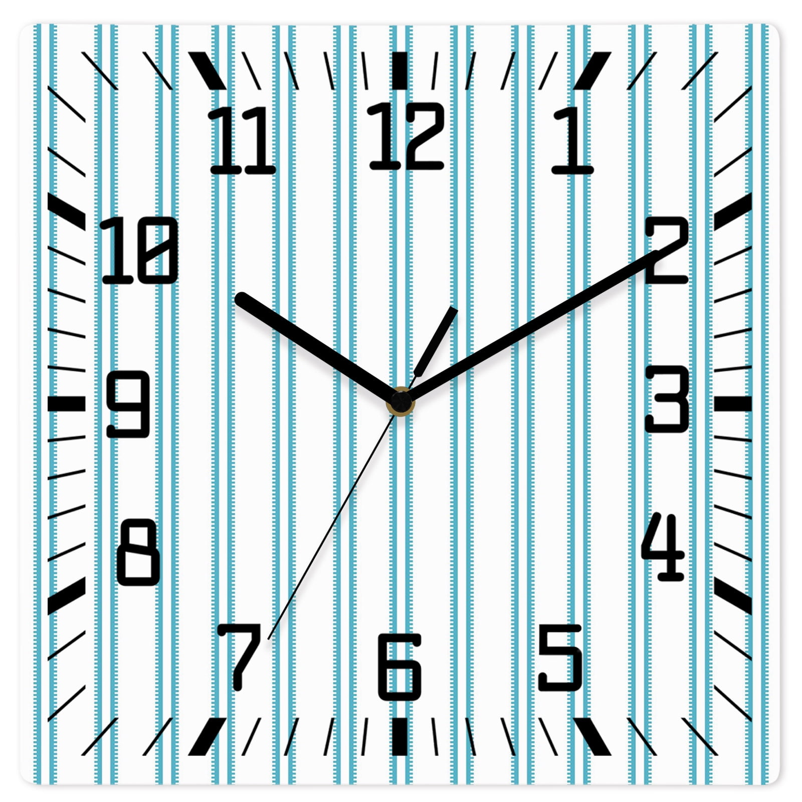Blue Ticking Stripe Wall Clock Farmhouse Vertical Lines White 10 Inch Wooden Wall Clock Silent Non Ticking Wall Clocks Quartz Battery Operated Square Clock for Living Room Bedroom Home Office