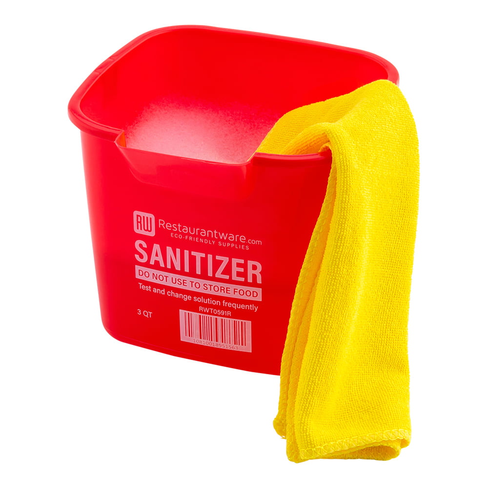 RW Clean 3 Qt Square Red Plastic Sanitizing Bucket - with Plastic Handle -  7 x 6 3/4 x 6 - 1 count box
