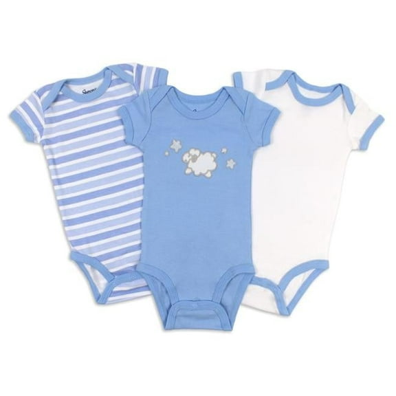 Spencers 521-3-3-BU Stripes Bodysuits, White & Blue - 0-3 Months - 3 Piece