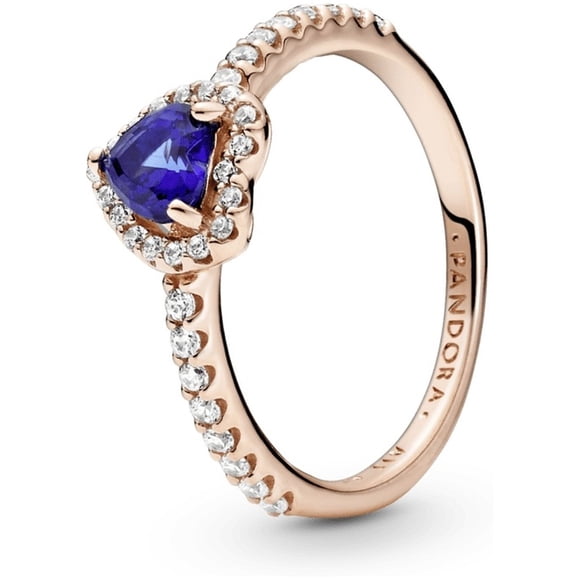 Anillo Pandora De Corazón Elevado Azul Brillante 14K 188421C01 | Talle 50 | Joyería De Lujo Para Mujer | Ideal Para Regalo Elegante | Compatible Con Charms Pandora