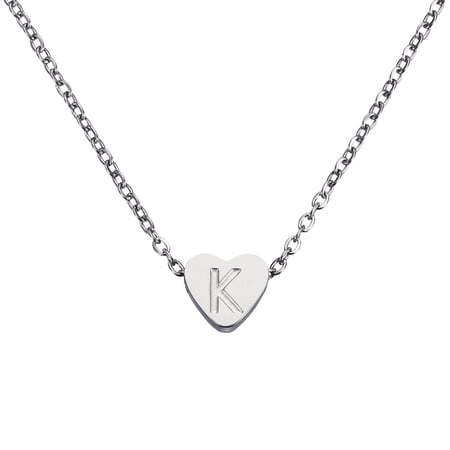Uxcell Initial Heart Necklace for Women, 18K Gold Plated Stainless Steel Chain Dainty Personalized Name Letter K Pendant Necklaces for Woman Jewelry Gifts, Silver Tone