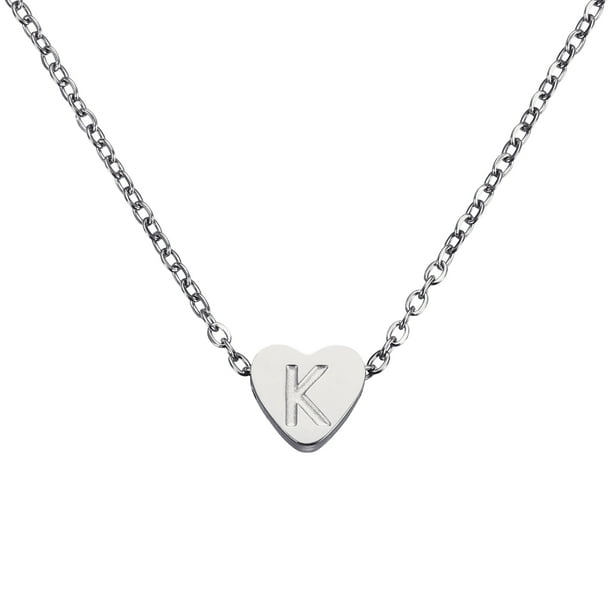 Collar Inicial de Corazón Uxcell para Mujeres, Cadena de Acero Inoxidable Baño de Oro de 18K, Collar Personalizado con Letra K para Regalos de Joyería para Mujeres, Tono Plateado