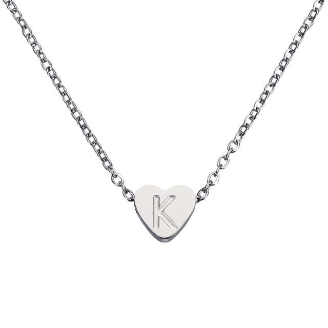 Collar Inicial de Corazón Uxcell para Mujeres, Cadena de Acero Inoxidable Baño de Oro de 18K, Collar Personalizado con Letra K para Regalos de Joyería para Mujeres, Tono Plateado