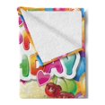 thumbnail image 2 of Birthday Soft Flannel Fleece Throw Blanket, Vivid Colored Frameworks Many Balloons and Cupcake Cherry Hearts Print, Cozy Plush for Indoor and Outdoor Use, 60" x 80", Multicolor, by Ambesonne, 2 of 5