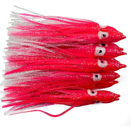 20pcs Squid Skirts Fishing Lure Trolling Fishing Lures Soft Octopus Baits for Saltwater Fishing 6in/15CM (Transparent Pink)
