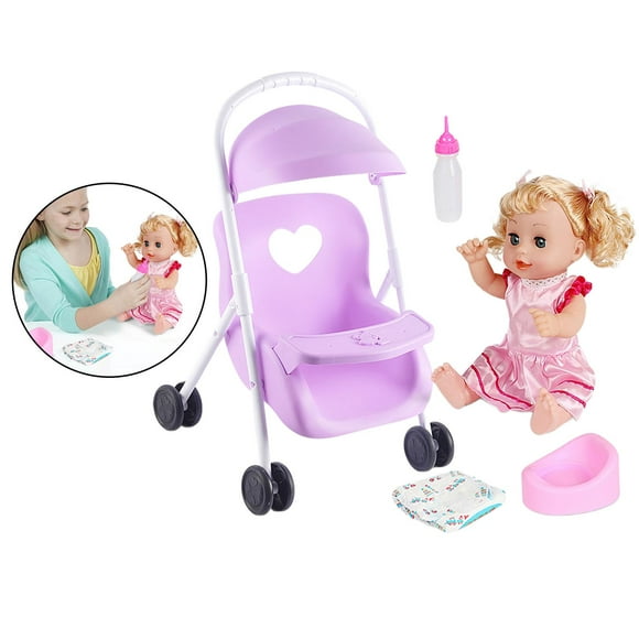 Juguetes para bebésJuego de 12 juguetesJuguetes para muñecasJuguete con juego de simulaciónCochecito de jugueteRegalo para niños pequeños y Púrpura