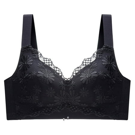 Extra Off: Comfort Bra  Sujetador Confort  Embroidered Underwear Women s No-wire Lace Bra Push-up Bra SOPATENOR Black L