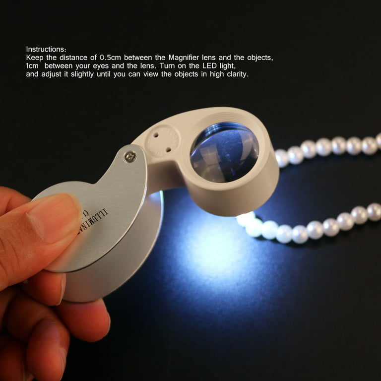 PIXNOR Portable Folding 40X 25mm Metal White LED Illuminated Loupe Jewelry  Magnifier Magnifying Glass (Silver)