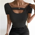 thumbnail image 2 of ChaoHeng Casual Blouses Summer Blouses for Women s Women's Casual Sexy Solid Pullover Short Sleeve Shirt Round Neck T-shirt Tops, 2 of 5