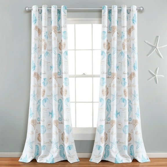 Lush Decor Harbor Life Light Filtering Window Curtain Panels Blue/Taupe 52x84 Set