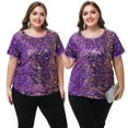 thumbnail image 5 of Women's Sequin Tops Plus Size Round Neck Sparkle Glitter Short Sleeve Party Tunic Blouse, 5 of 6